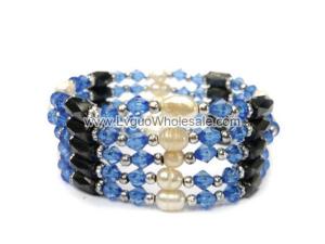 36inch Freshwater Pearl , Blue Glass Beads,Magnetic Wrap Bracelet Necklace All in One Set
